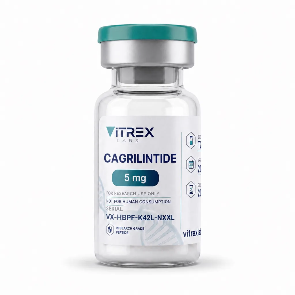 Cagrilintid 5 mg – Vitrex Labs Vial mit Chargenetikett, Vorderansicht